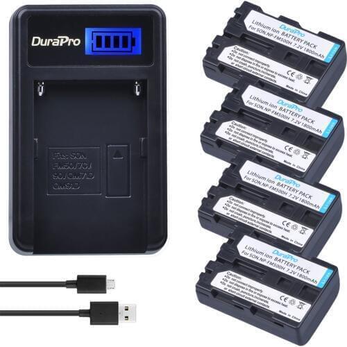 4pc DuraPro NP-FM500H NP FM500H 1800mAh 7.2V Li-ion Battery + LCD USB Charger For Sony A57 A65 A77 A99 A350 A550 A580 A900