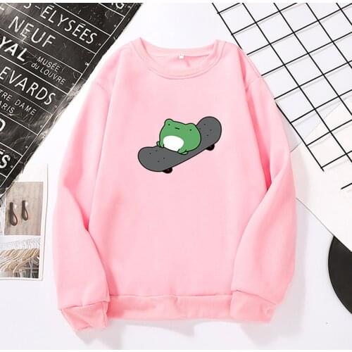 40#Womens Hoodies Animal Frog Printed Sweatshirts Long Sleeve Cute Loosen O-Neck Pullover Elegant Tops толстовка женская худи