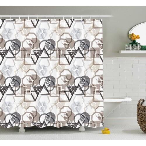 Abstract Shower Curtain Modern Pattern with Triangles Squares Plygons Circles Grunge Composition Bathroom Waterproof Curtains