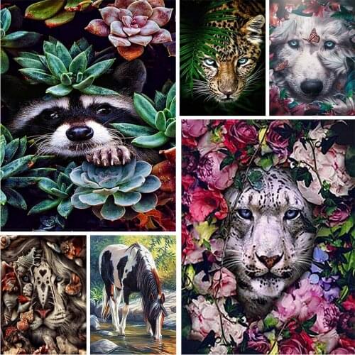 Full Square Diamond Embroidery DIY Diamond Painting Cross Stitch Drill Tiger Lion Orangutan Bear Leopard Picture of Rhinestones