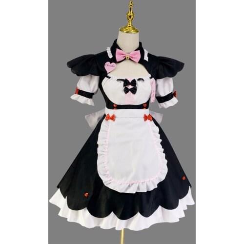 Anime Chocola Plus size 5XL Women Maid Outfit Anime Cute Lace Trim Apron Lolita Dresses Cosplay Costume Full set