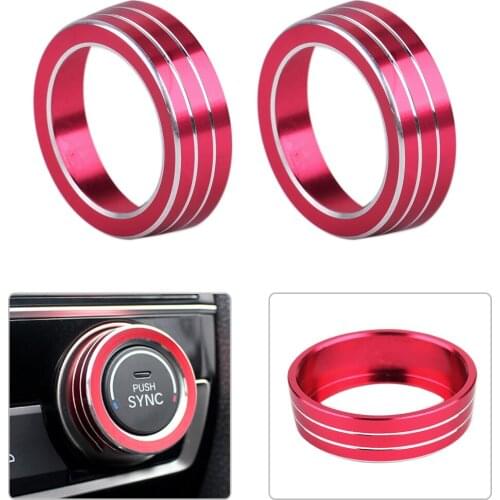 Beler 2Pcs Red Aluminum Alloy AC Switch Buttons Cover Air Condition Climate Control Ring Knob Trim Fit for Honda Civic 2016 2017