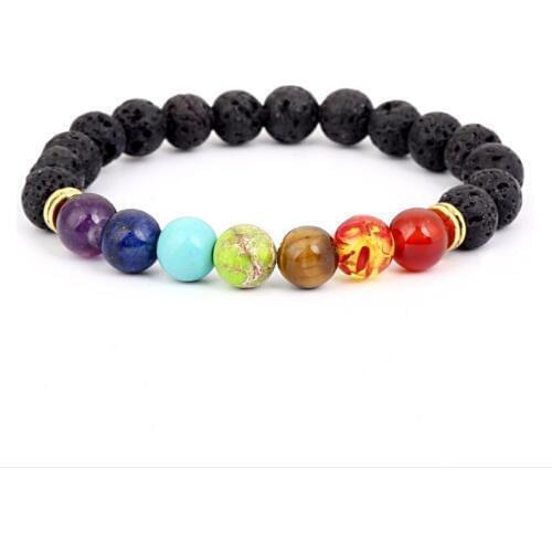 Natural Energy volcano stone chakra hand chain 8mm stone yoga bracelet