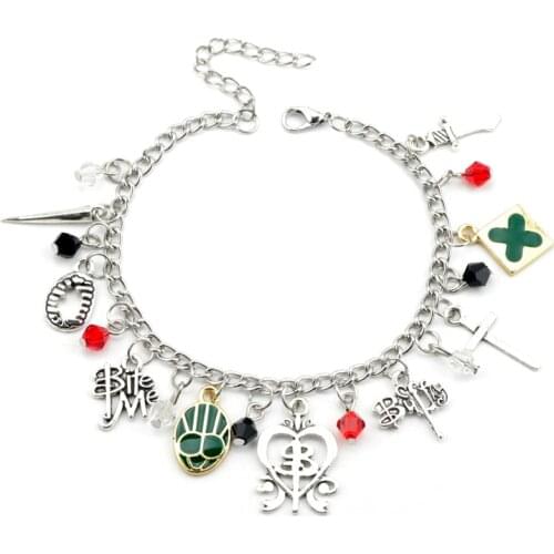 Buffy the Vampire Slayer Bracelets Crystal Buffy Bite Me Sword Cross Charms Hand Chain Bangle Bracelet TV Show Prop Gifts