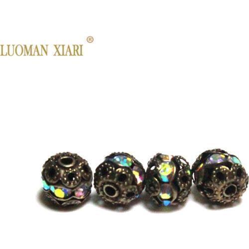 Wholesale 50PCS Zinc alloy Rhinestone Beads Bronze Round Spacer-beads For Jewelry Making DIY Bracelet Necklace Earrings 6mm