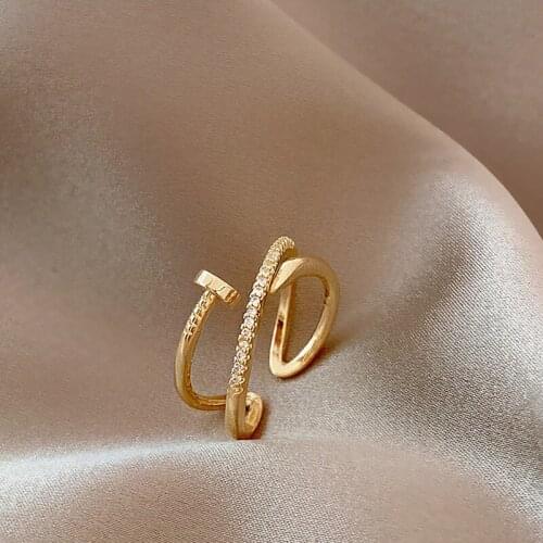 HIYONG Exquisite Zircon Mulit-layer Opening Ring Unique Design Nail-shaped Geometric Rings Wedding Party Girl Women Jewelry 2021