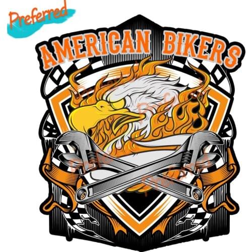 Personality Interesting American Style Bald Eagle Wrench Flame Plaid Flag Prince Car Automobile Motorcycle Sticker PVC Decal