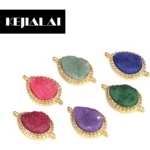 KEJIALAI Waterdrop Shape Natural Stone Pendant Connectors for Jewelry Making DIY Accessories Paved with Full Rhinestone Shining