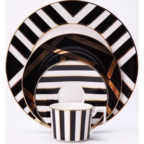 Geometric Pattern Gilt Rim Nordic Pasta Round Plate Fruit Plate Cake Plate Dinner Plate Western Steak Plate Tea Seet