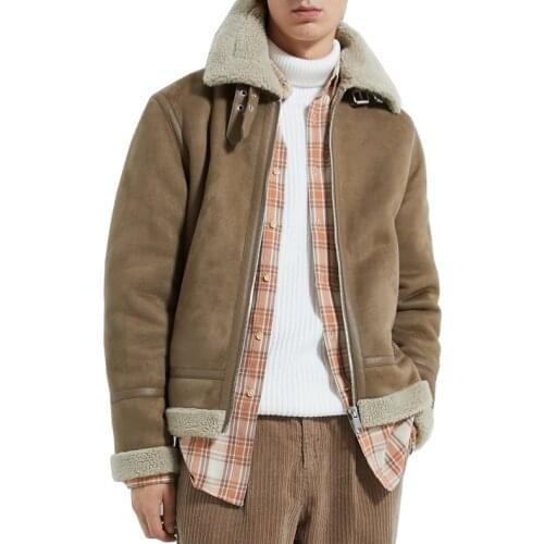 Polar sherpa fleece lining softshell faux suede jacket for men