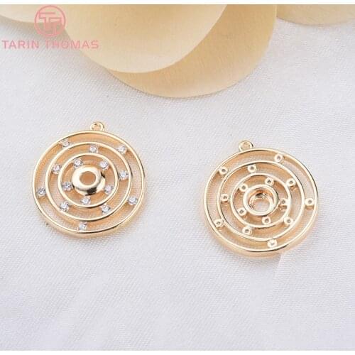 4PCS 18MM 24K Gold Color Brass with Zircon Round Charms Pendants High Quality Diy Jewelry Accessories