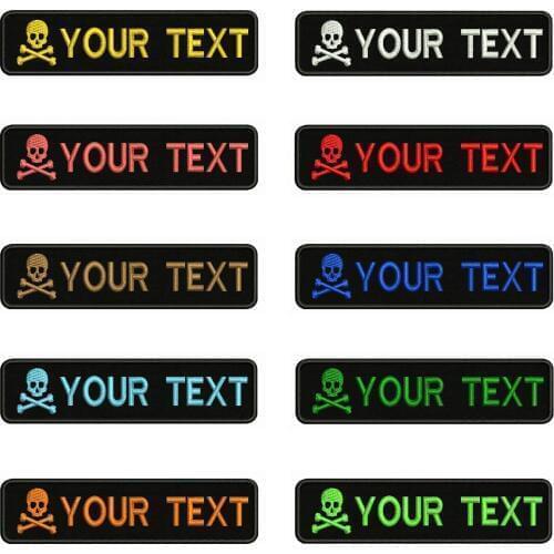 Skull Logo 10X2.5cm Embroidery Custom Name Text Patch Stripes badge Iron On Or Velcro Backing Patches For Clothes Backpack Hat