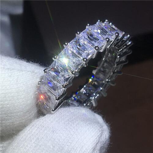Handmade Jewelry lovers Silver color ring Full Princess cut AAAAA Zircon Cz stone Engagement wedding band rings for women