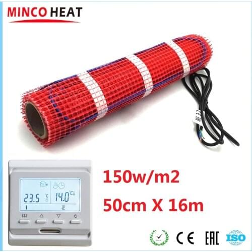 MINCO HEAT 50cmX16m 8m2 Warm Floor Heating Mat 150w/m2 Under Tile Works with Room Thermostat