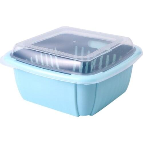 2021 New 3 In 1 Double Layer Drain Basket Box with Lid Multifunction Refrigerator Crisper Storage Container Vegetable Organizer