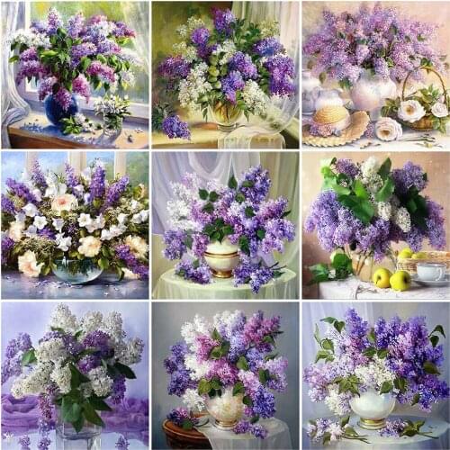 MomoArt 5D DIY Diamond Embroidery Flower Cross Stitch Kits Diamond Mosaic Lilac Full Square Art Painting Vase Beaded Handicraft