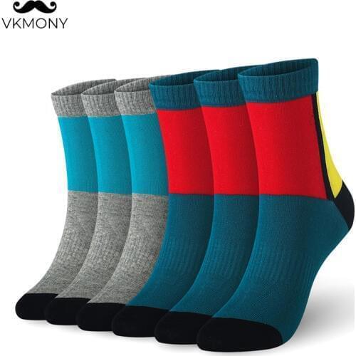 Men sport socks cotton contrast color design man socks 6pairs/lot (EU 39-46) (US 7.0-12.0) VKMONY