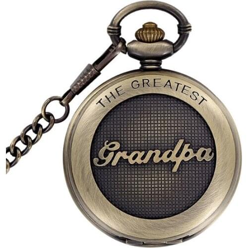 New Bronze Mens Bronze Pocket Watches THE GREATEST Unisex Quartz Pocket Watch With Fob Chain Gift for Men Women Relogio De Bolso