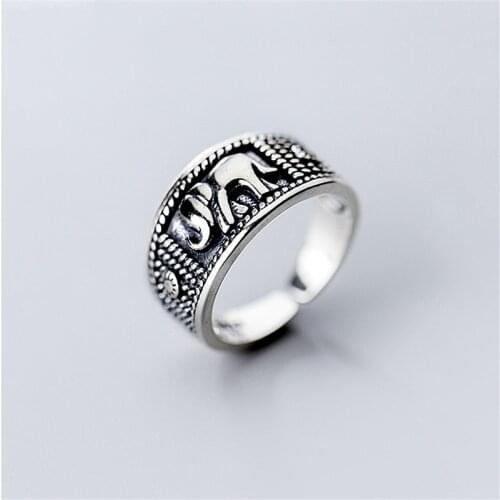 New Retro Thai Silver Personality Elephant 925 Sterling Silver Jewelry Sweet Animal Domineering Exquisite Opening Rings