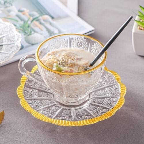 New creative Phnom Penh sun pattern European retro coffee pull modern design classic saucer set simple glass Spanish tazas