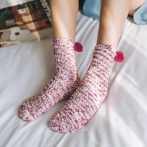 Autumn Winter Cute Female Coral Velvet Thick Floor Cotton Warm Sleep Sock for Woman Girls Casual Funny Multicolor Hairball Socks