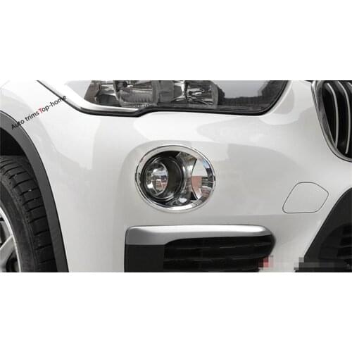 Yimaautotrims Front Fog Head Lights Ring + Lamp Eyelid Eyebrow Cover Trim Fit For BMW X1 F48 2016 - 2019 / ABS Chromium Styling