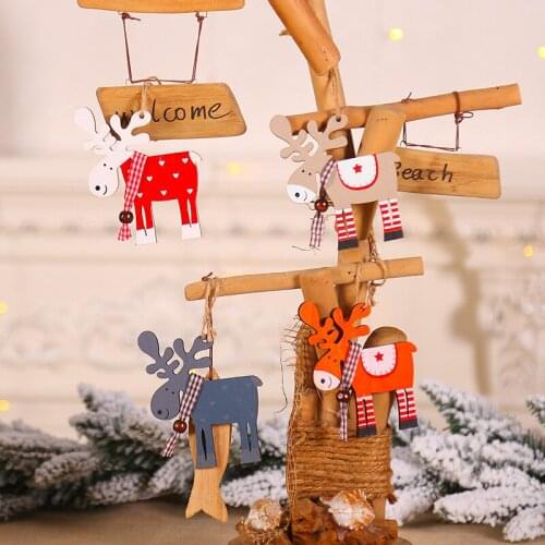 Xmas Tree Pendant DIY Wooden Elk Christmas Party Decor New Year 2020 Elk Wood Pendant Drop Ornaments Christmas Tree Wood Crafts