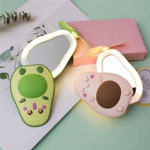 L72 Makeup Mirror Portable Avocado Shape Handheld Mini Air Cooler Fan with Fill Light Mirror USB Three Way Fill Light Make-up