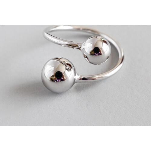 100% 925 sterling silver double ball rings for women accessaries ringen,trending opening adjustable ring bague femme 925 jewelry