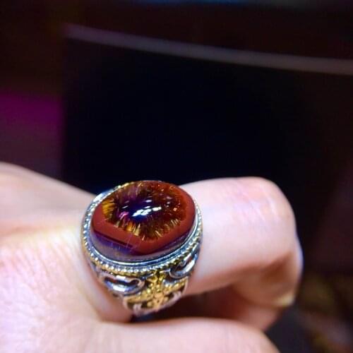 Rare natural rutile titanium crystal ring male female 925 sterling silver purple titanium crystal collection square aurora