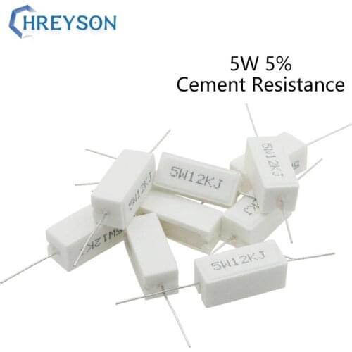 Cement Resistance 5W 0.1/0.22/0.5/1/2.2/5/10/15/20-1000 Ohm 10pcs Accuracy 5
