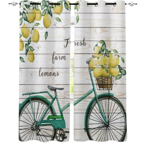 Lemon Bicycle Wooden Board Texture Blackout Curtains For Living Room Bedroom Printed Window Treatment Drapes Home Decor