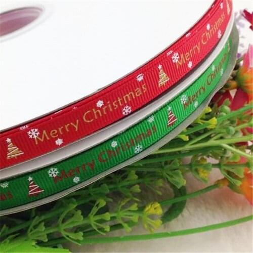 Upick 3/8" grosgrain ribbon bows Merry Christmas printed DIY craft appliques 10Y