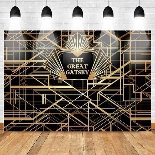 Great Gatsby Party Backdrop Gatsby Banner Happy Birthday 1920s Retro Roaring Photo Background Studio Prop Black Gold Backdrops