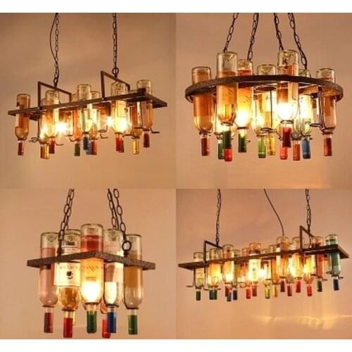 Vintage Retro Wine Bottle Iron Pendant Light LOFT Hanging DIY Creative Bar Restaurant Cafe Decor Pendant Lamp