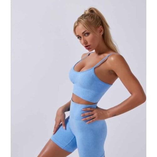 Women Seamless Fitness Push Up Shockproof Gathered Running Yoga bra High waist Fitness Breathable Soft Shorts Set