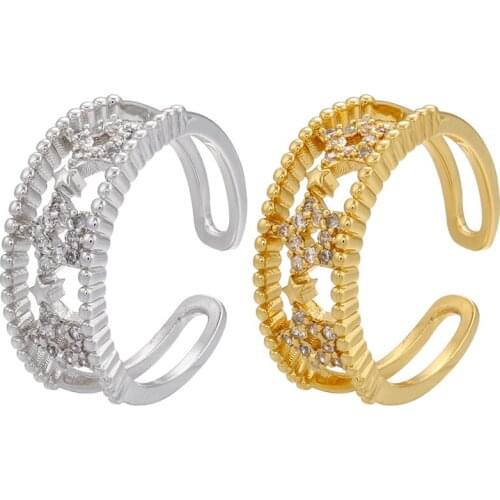 ZHUKOU NEW gold silver color wide star open ring for women CZ crystal adjustable rings for girls Party Jewelry Wholesale VJ240