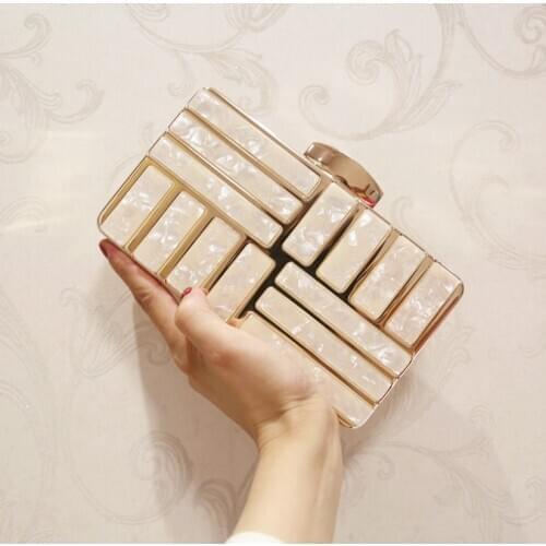 New Gold Acrylic Lattice Design Women PVC Evening Clutches Bags Small Party Minaudiere Handbags Purse Wedding Box Female Bolsas