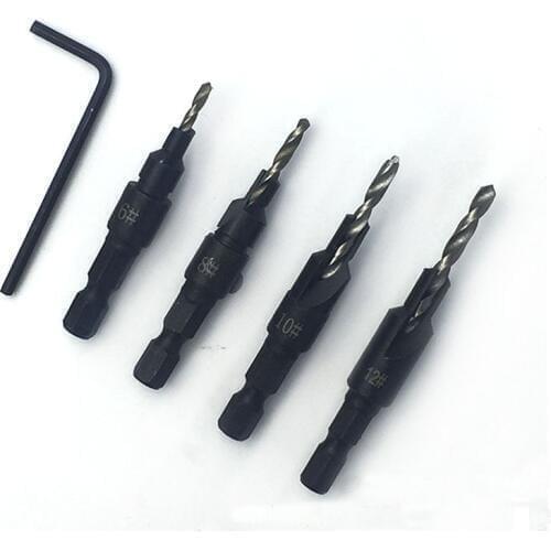 1/4 Woodworking Hole Countersunk Head Drill HSS Hex Shank Countersunk Drill Bit Tapper Tool Countersunk Head Carpenter Drill Set
