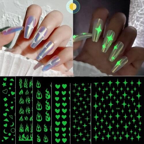 1PCs 3D Luminous Nail Stickers Flame Butterfly Star Moon Summer Design Glow in The Dark Sliders Manicure Decorations Nail Art