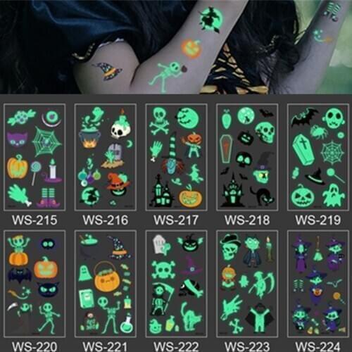 10PCS Halloween Luminous Tattoo Ghost Taty For Kids Fake Tattoo Witch Glowing in Dark Waterproof Temporary Tattoo Stickers