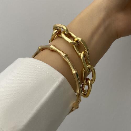 2Pcs/lot Punk Bamboo Thick Chain Bracelet Set for Women 2020 Trendy Armband Steampunk Coin Dangle Bracelet Statement Jewelry