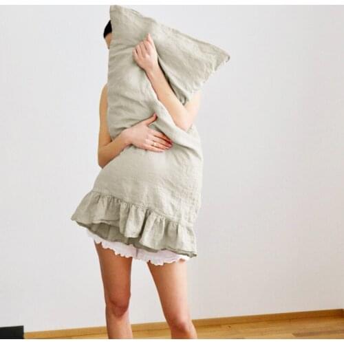 2PCS 50x75cm Pure Linen Pillowcase Solid Color High Quality Bed Throw Pillow Cover Cool Home decorative Pillow Case with Ruffle