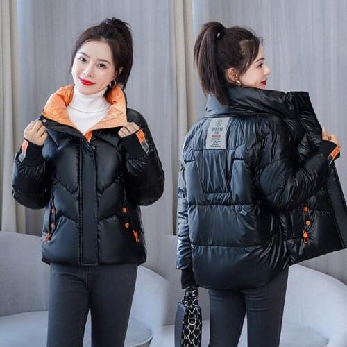 2021 Winter Jacket Parkas Women Glossy Down Cotton Jacket High Quality Stand Callor Coat Female Thick Warm Parka Casual Outwear