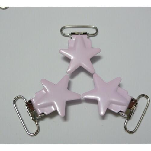 25pcs 1'' 25mm #MD35 Pink Color Enamel Star Suspender Clips