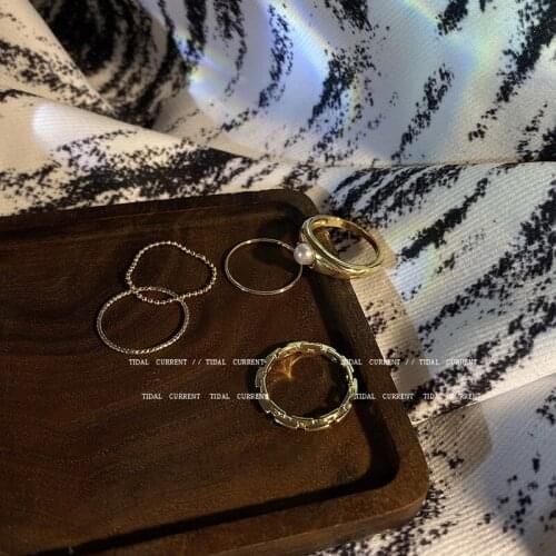 5pcs/set Hip Hop Vintage Gold Plated Hollw Ring Pearl Knuckle Joint Rings Set For Women Girls Boho Bohemian Finger Rings Jewelry