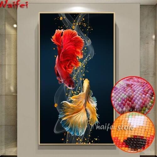 Diamond Painting Full Drill Double Koi Cross Stitch New Thread Embroidery Living Room Porch Vertical Version Diamond Embroidery