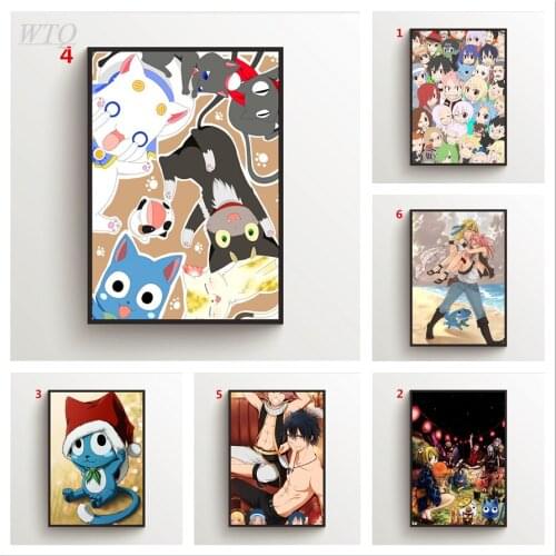 Anime Posters Fairy Tail Natsu Lucy Gray Happy Wall Poster Canvas Painting Wall Decor Posters Wall Art Picture Home Decoration