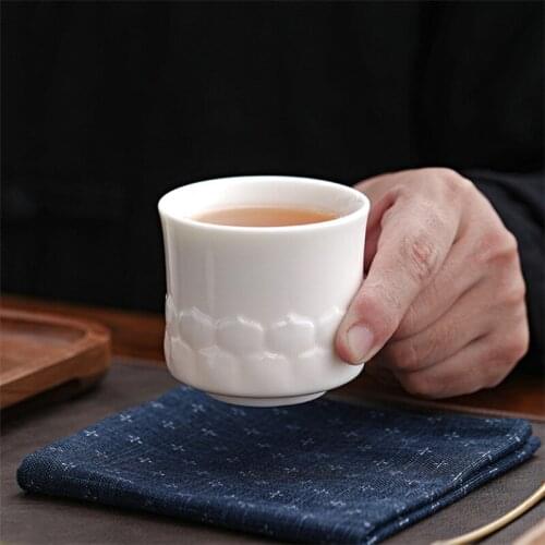 White Porcelain Tea Cup Ceramic Master Cup Creative Handmade Simple Office Kung Fu Water Cup Tea Set Tea Ceremony Drinkware