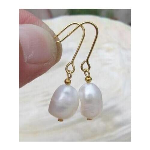 White Baroque Pearl Earrings 14K/20 YELLOW HOOK
